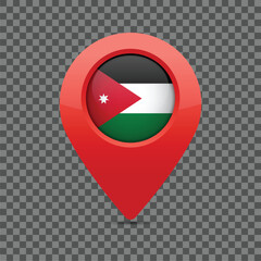 Jordanian flag on the marker for world maps. Pinned location for Jordan for navigation systems and maps. Vector illustration.