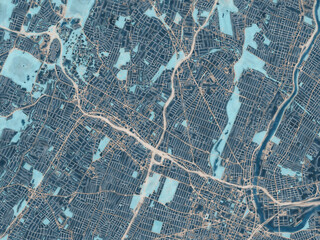 Painterly Style City Map of East Orange  New jersey, USA in a Blue Color Scheme.