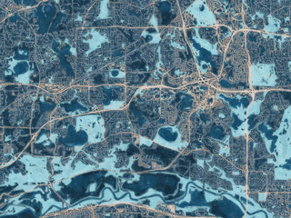 Painterly Style City Map of Eden Prairie  Minnesota, USA in a Blue Color Scheme.
