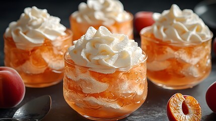 Elegant peach parfait desserts with whipped cream delight