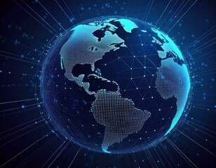 Naklejka premium tech earth globalization in 3d animation global business dots on rotating planet