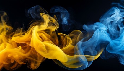 Fototapeta premium yellow blue smoke in neon light on black background