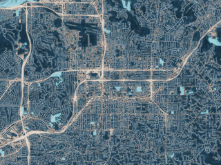 Painterly Style City Map of El Cajon California, USA in a Blue Color Scheme.