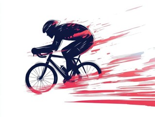 Naklejka premium stylized vector illustration of a cyclist in motion. dynamic figure on a bicycle silhouetted against a pure white background, conveying speed and freedom.