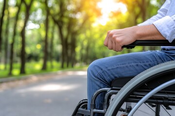 Obraz premium Close-Up of Man in Wheelchair on Empty Street
