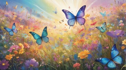 a garden with butterflies illustration concept