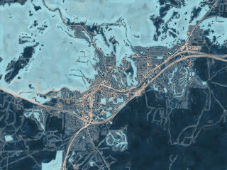 Painterly Style City Map of Flagstaff  Arizona, USA in a Blue Color Scheme.