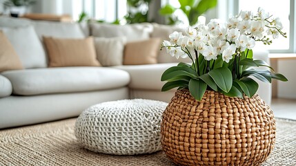 Handcrafted Bamboo Vase with Elegant Orchids