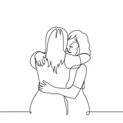 women hugging - one line art vector. Hug day concept, women's skinship