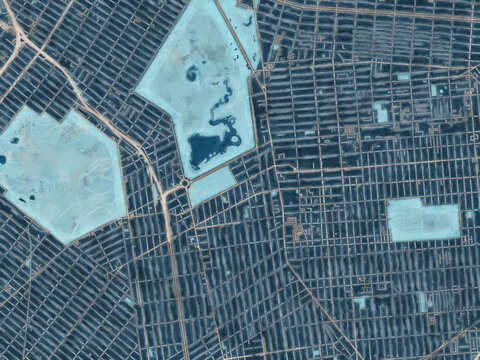 Painterly Style City Map of Flatbush  New York, USA in a Blue Color Scheme.