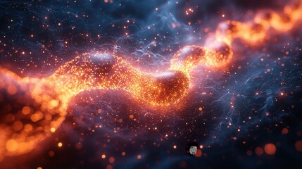 Fototapeta premium An artistic interpretation of a cosmic nebula illuminated with bright orange and blue patterns. This digital artwork represents the wonders of space.