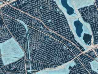 Painterly Style City Map of Forest Hills  New York, USA in a Blue Color Scheme.