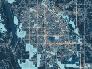 Painterly Style City Map of Fort Collins Colorado, USA in a Blue Color Scheme.