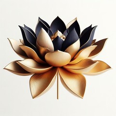 a 3d big gold black lotus flowers, realistic, minimalist, white background