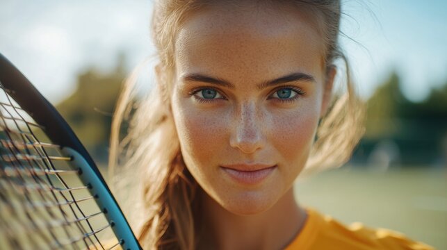 Closeup portrait of female tennis player for sports and fitness promotion