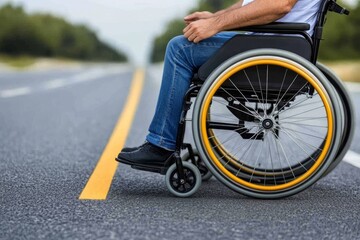 Obraz premium Close-Up of Man in Wheelchair on Empty Street