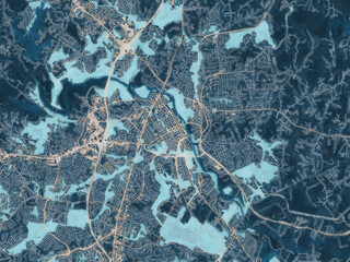 Painterly Style City Map of Fredricksburg Virginia, USA in a Blue Color Scheme.