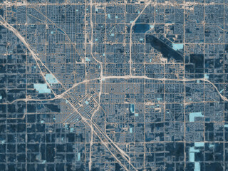 Painterly Style City Map of Fresno California, USA in a Blue Color Scheme.