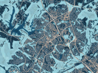 Painterly Style City Map of Germantown  Maryland, USA in a Blue Color Scheme.