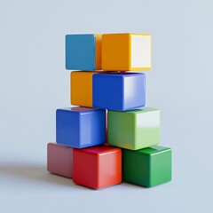Obraz premium A colorful stack of toy building blocks arranged in a playful manner.