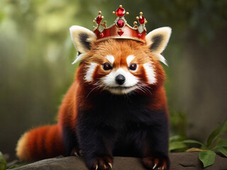  animal mammal cute royal red panda in a golden crown AI generated