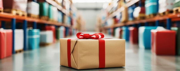 A colorful warehouse full of linedup presents for online shopping