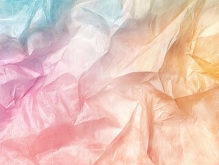 Obraz premium crumpled plastic wrap overlay with a shimmering texture, reflecting light in shades of soft pastel colors, creating an abstract, ethereal look for vinyl cover designs