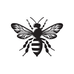 Charming Bee Silhouette Design - Simple Vector on White.