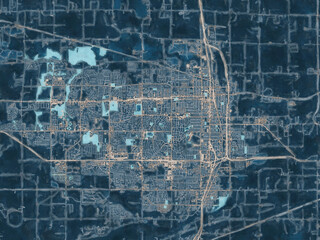 Painterly Style City Map of Greeley Colorado, USA in a Blue Color Scheme.