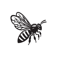Bee Silhouette Vector Illustration - Minimalist White Background Art.