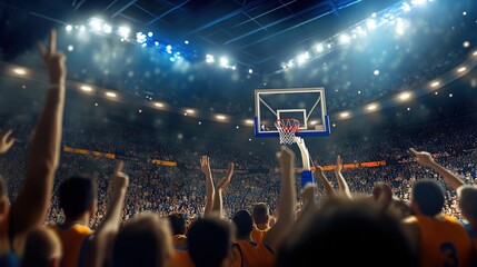 Energetic basketball game atmosphere at a packed arena with fans cheering during a thrilling fourth quarter in an afternoon match