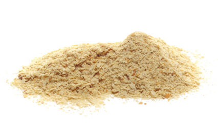Nutritional yeast pile (deactivated yeast) isolated on white, side view