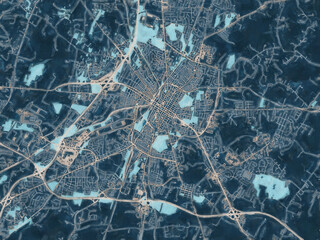 Painterly Style City Map of Hagerstown Maryland, USA in a Blue Color Scheme.