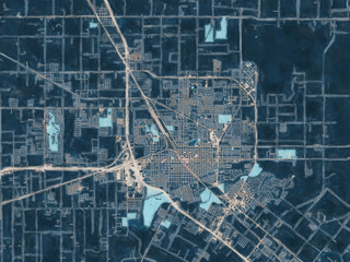 Painterly Style City Map of Harlingen Texas, USA in a Blue Color Scheme.