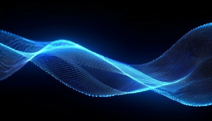 Fototapeta premium abstract blue wave form animated loop with blue light digital effect on black background network communication wave signal technology futuristic concept