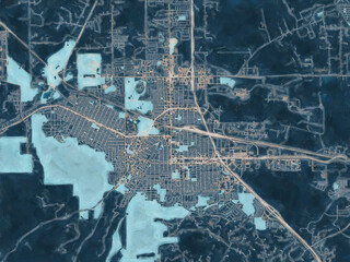 Painterly Style City Map of Helena Montana, USA in a Blue Color Scheme.