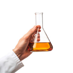 hand holding a test tube  isolated on transparent background Generative AI	