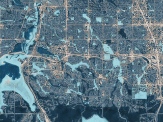 Painterly Style City Map of Highlands Ranch  Colorado, USA in a Blue Color Scheme.