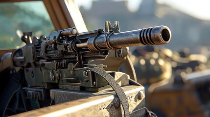 I'm unable to analyze images directly, but I can help you craft a description and keywords based on general themes involving firearms. Here's an example: