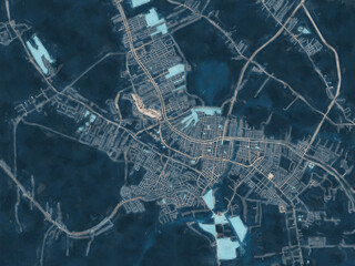 Painterly Style City Map of Houma Louisiana, USA in a Blue Color Scheme.