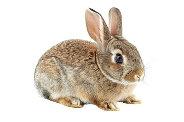 Fototapeta premium Charming little rabbit on a transparent background: fluffy rabbit with long ears.