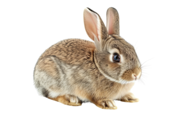 Charming little rabbit on a transparent background: fluffy rabbit with long ears.