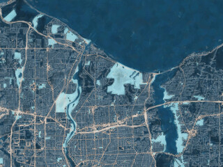 Painterly Style City Map of Irondequoit  New York, USA in a Blue Color Scheme.