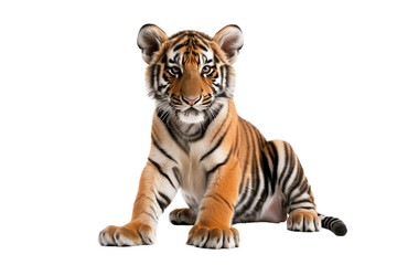 Obraz premium Adorable tiger cub on transparent background: playful kitten with striped fur.