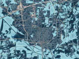 Painterly Style City Map of Jackson Tennessee, USA in a Blue Color Scheme.