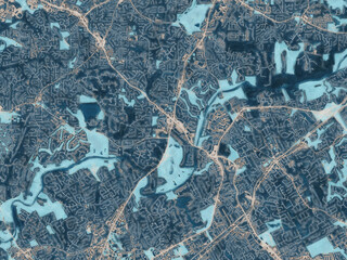 Painterly Style City Map of Johns Creek  Georgia, USA in a Blue Color Scheme.