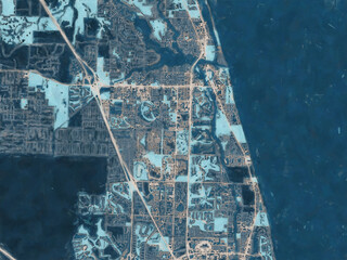 Painterly Style City Map of Jupiter  Florida, USA in a Blue Color Scheme.