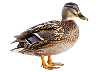 Mallard duck on transparent background: wild bird with brown and green feathers