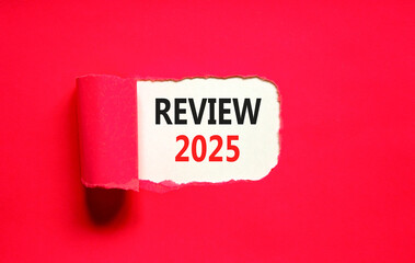 Planning review 2025 new year symbol. Concept words Review 2025 on beautiful white paper. Beautiful red paper background. Business review 2025 new year concept. Copy space.
