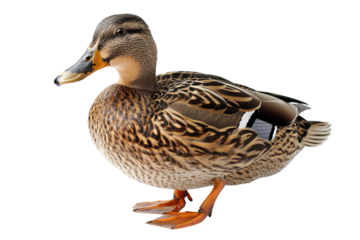 Mallard duck on transparent background: wild bird with brown and green feathers